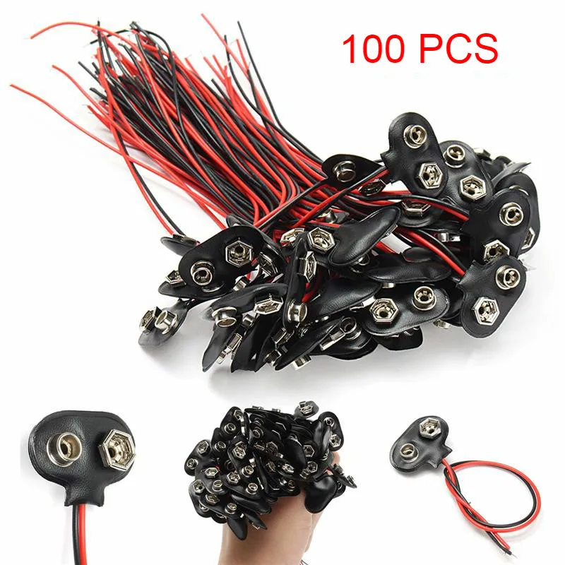

100pcs/lot 9V Battery Connector Snap Wire Cable Adapter Holder Experimental Snap Power Cable Connectors Terminals T Style 15cm