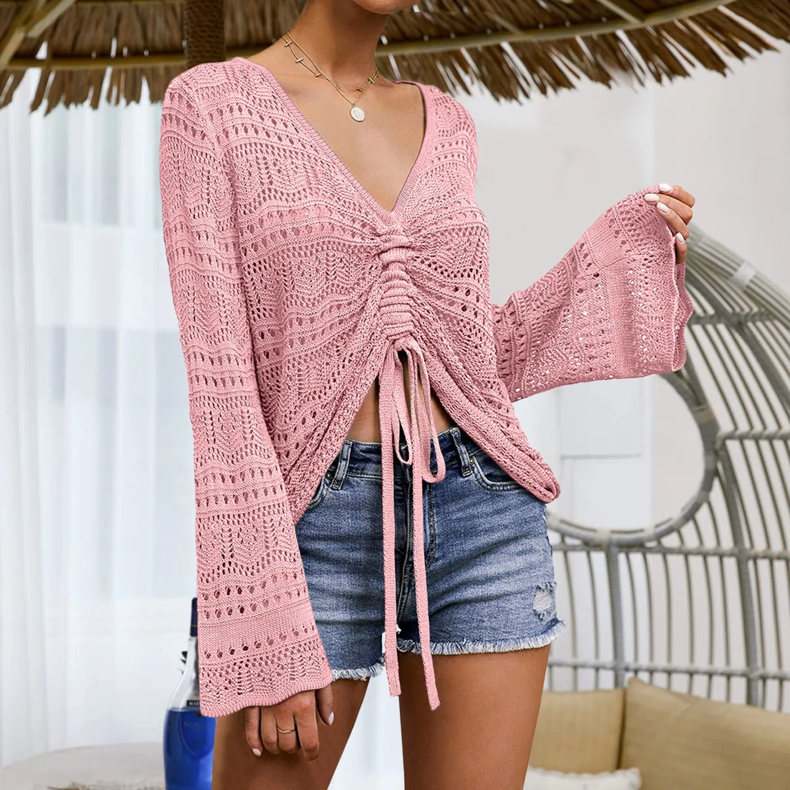 Купальный костюм накидки Женский вязаный Топ Пляжная ткань женская блузка