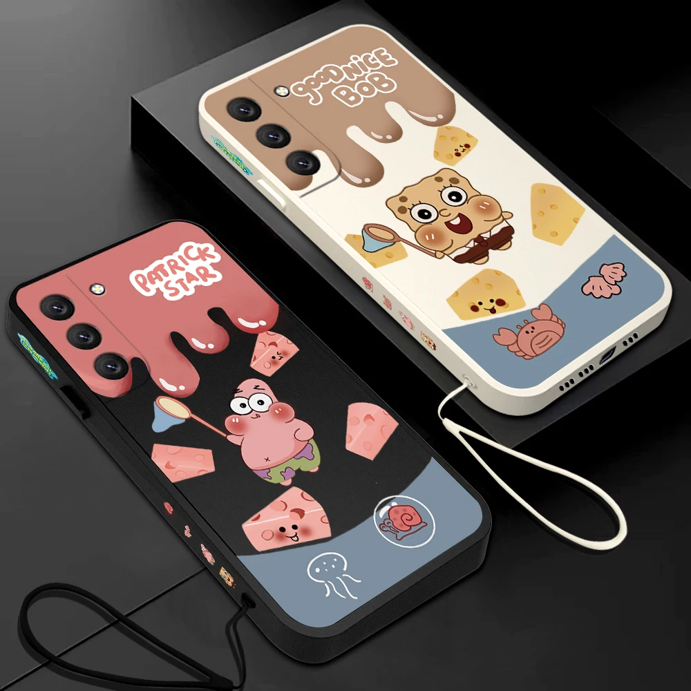 

SpongeBobs SquarePants Phone Case For Samsung Galaxy S23 S22 S21 S20 Ultra FE S10 4G S9 S10E Note 20 10 9 Plus With Lanyard