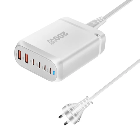 Настольное Зарядное Устройство GaN, 200 Вт, 6 Портов USB Type C PD, Быстрая Зарядка 3.0