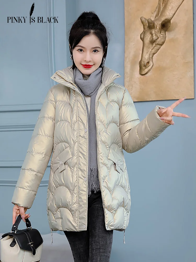 PinkyIsBlack Shiny Cotton Padded Jacket Winter Women Warm Stand Collar Down Jacket Woman Coat Thick Casual Women Pufffer Jacket