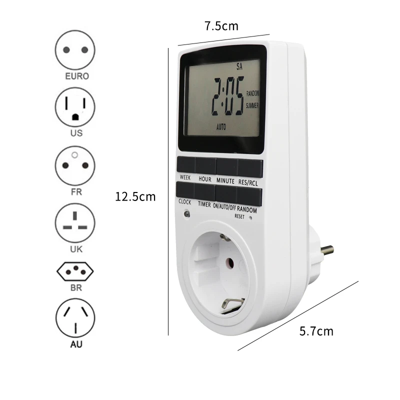 

Electronic Digital Switch 24 Hour Cyclic EU UK AU US BR FR Plug Kitchen Timer Outlet Programmable Timing Socket 220V
