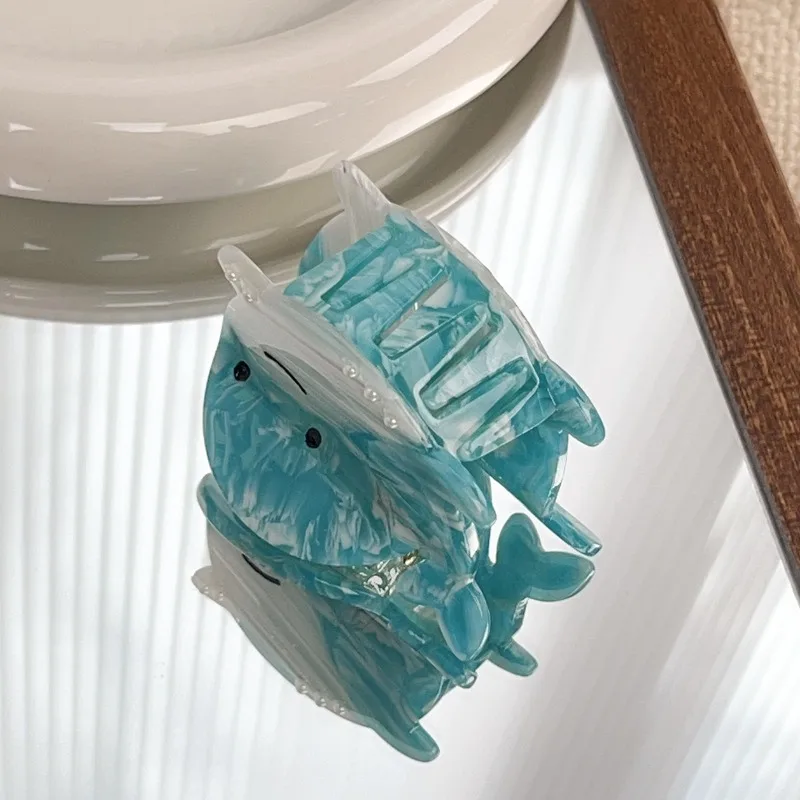 Модная симпатичная заколка для волос в форме синей рыбы 2024 из ацетата головной