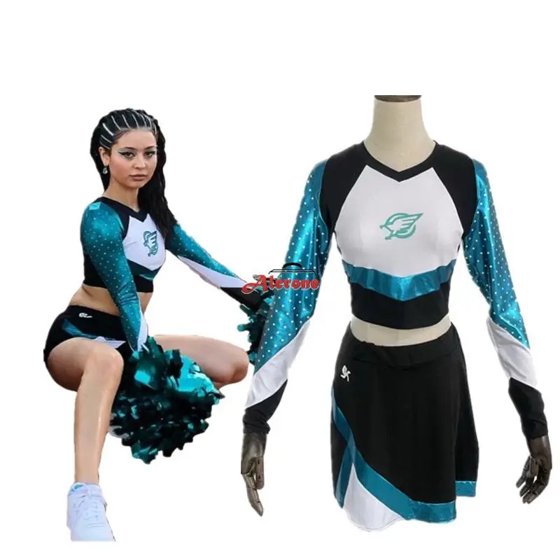 TV Euphoria Cheerleader Uniform Maddy Cosplay Costume Long Sleeve Crop Top Skirt Set High School Women Cheerleading Outfits