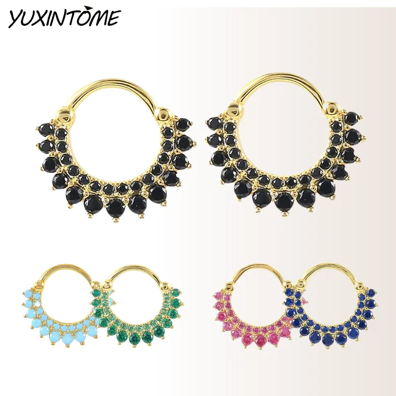 

New 925 sterling silver ear Needle Scalloped Hoop earring Crystal Zircon Round Gold Earrings for women Fashion Wedding Jewellery