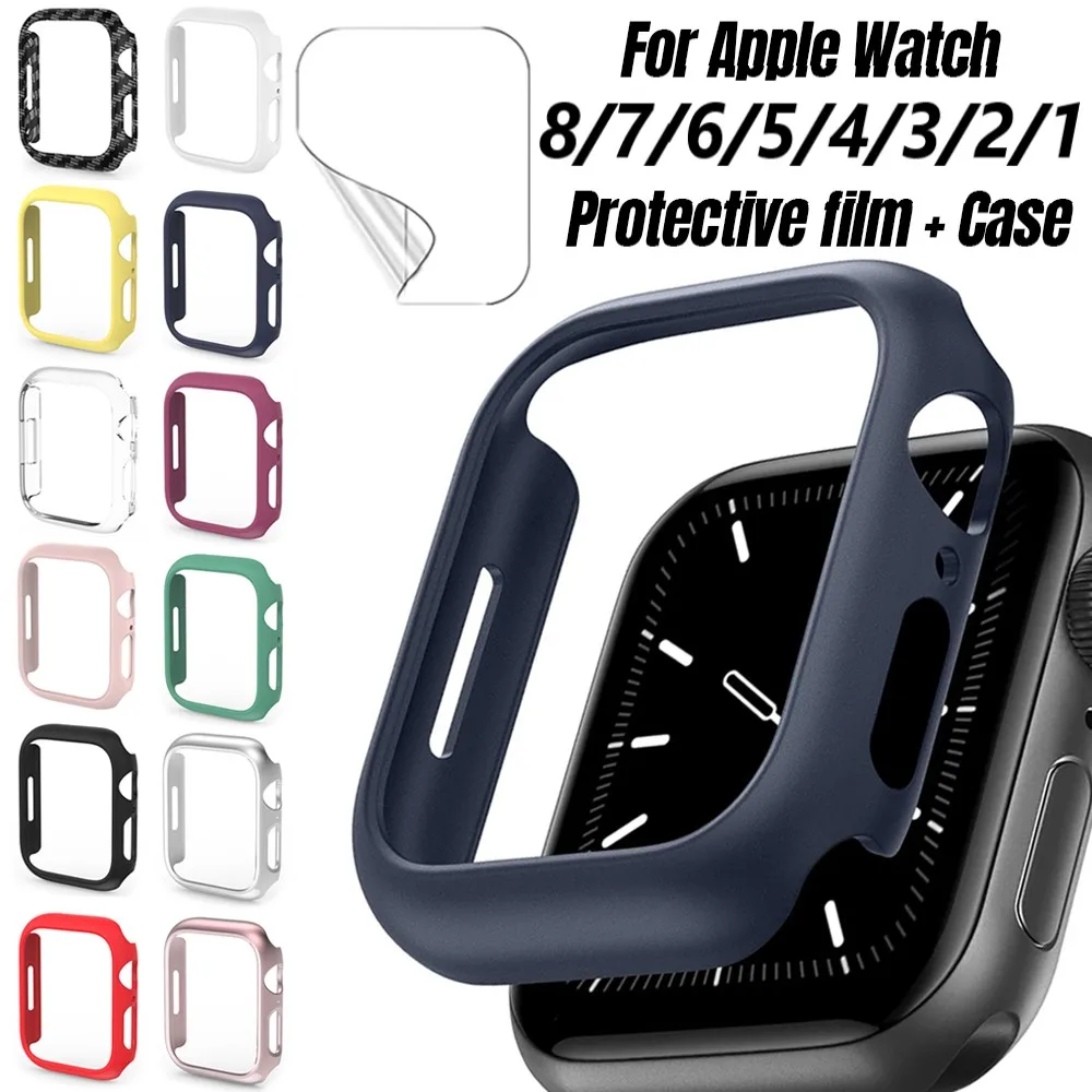 

Case+Glass for Apple Watch Series 7/8 41mm 45mm Screen Protector 38mm42mm Film with Bumper iWatch 654 40mm 44mm Protective Cover