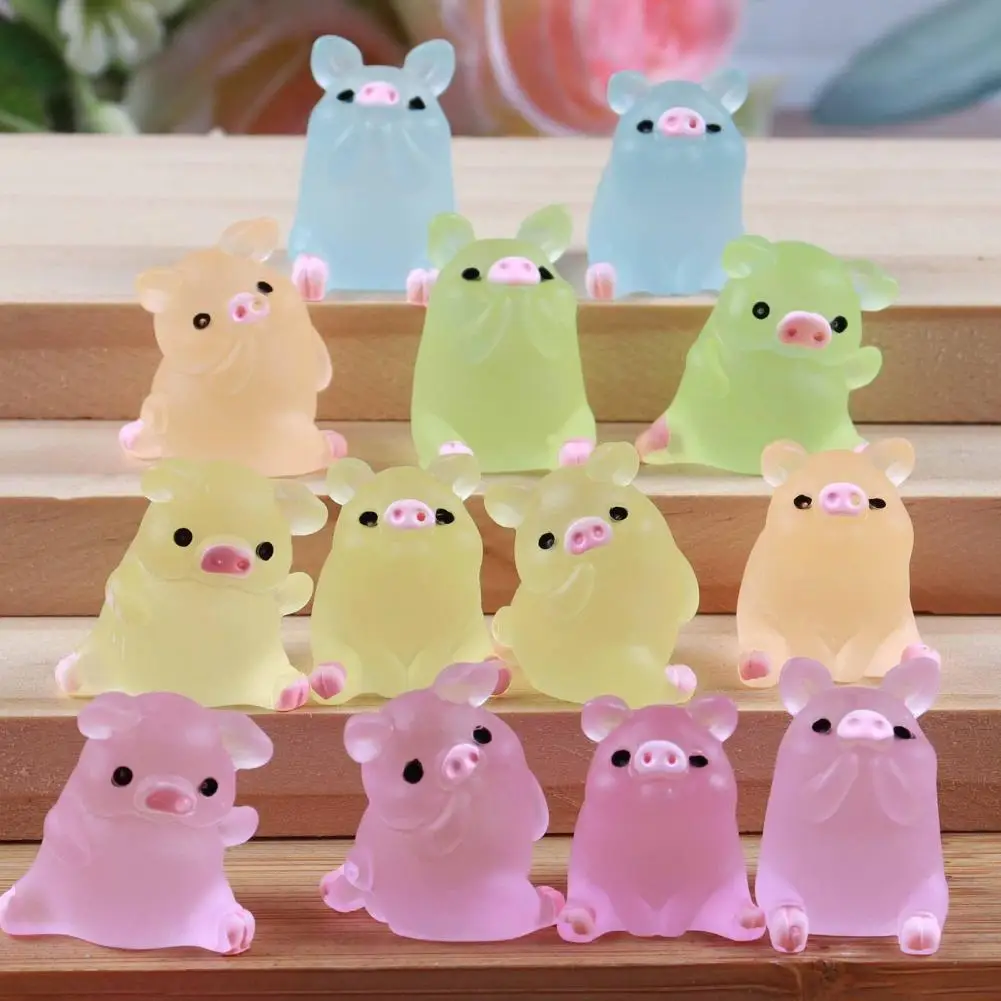 

10 Pcs Piggy Figurine Glow in The Dark Handmade Resin Luminous Anime Statue DIY Phone Case Room Decor Home Accessories Poster