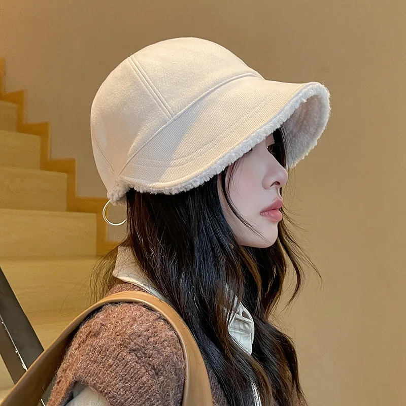 

Woman Winter Lamb Fur Hat Unisex Baseball Caps Reto Korean Solid Color Plush Warm Wool Adjustable Casual Outdoor