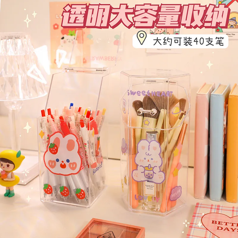 

Прозрачный ящик для хранения «сделай сам», вместительный Настольный держатель для ручек, студенческие канцелярские принадлежности, чехол с ветрозащитной лентой, корзина для хранения, милый макияж