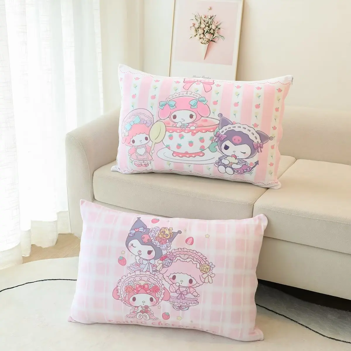 Прекрасная наволочка с двусторонним принтом Kuromi My Melody Kawaii в японском стиле