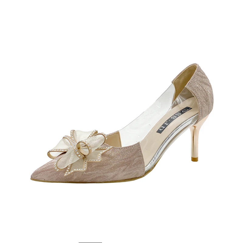 

Women's High Heel 2022 Fashion Sexy Stiletto Pointed Toed Gold Wedding Shoes Women Silver Rhinestone Bow Women Shoes