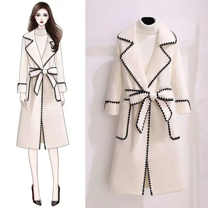 

Women's Woolen Coat 2022 New Spring Autumn Trench Coat Plus Size Women's 4XL Windbreaker Korean Long Solid Woolen Coat