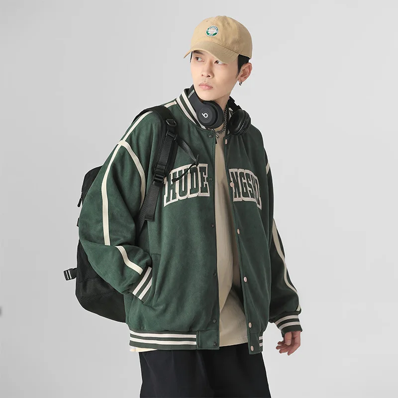 Винтажная куртка-бомбер женская весенне-осенняя замшевая бейсбольная