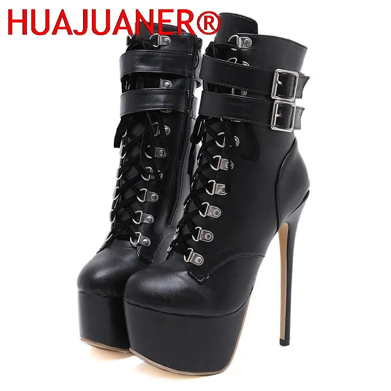 

Женские осенние ботильоны 2023, привлекательные ботинки на платформе и высоком каблуке, кожаные ботинки с круглым носком, черная обувь, женская обувь