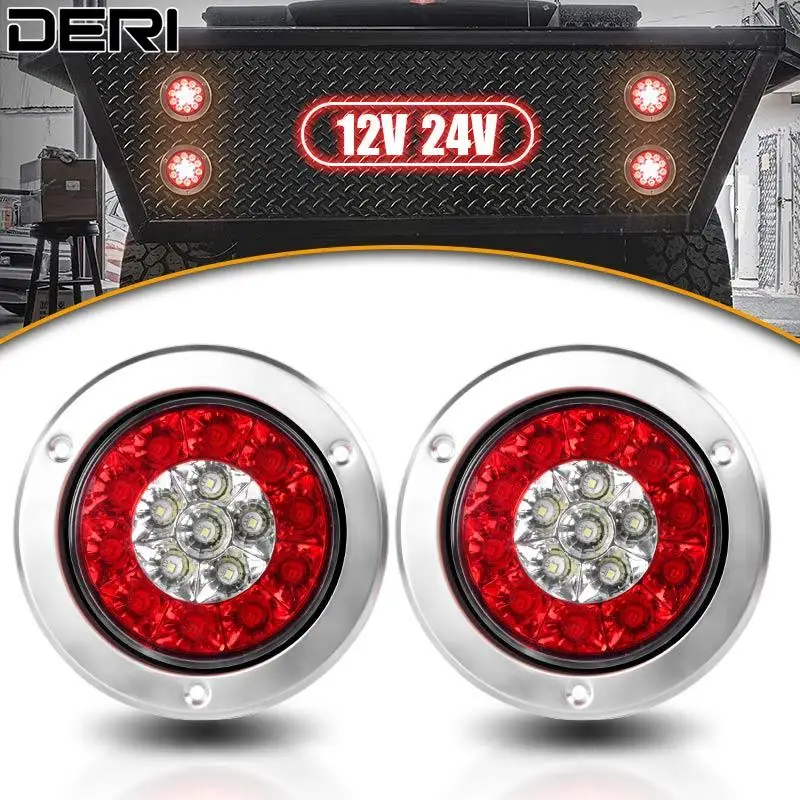 

4-дюймовый круглый светодиодный задний фонарь, задние фонари для грузовика, автобуса, 4x4 пикапа, 12 В, 24 В, поворотный сигнал, белый, красный, во...