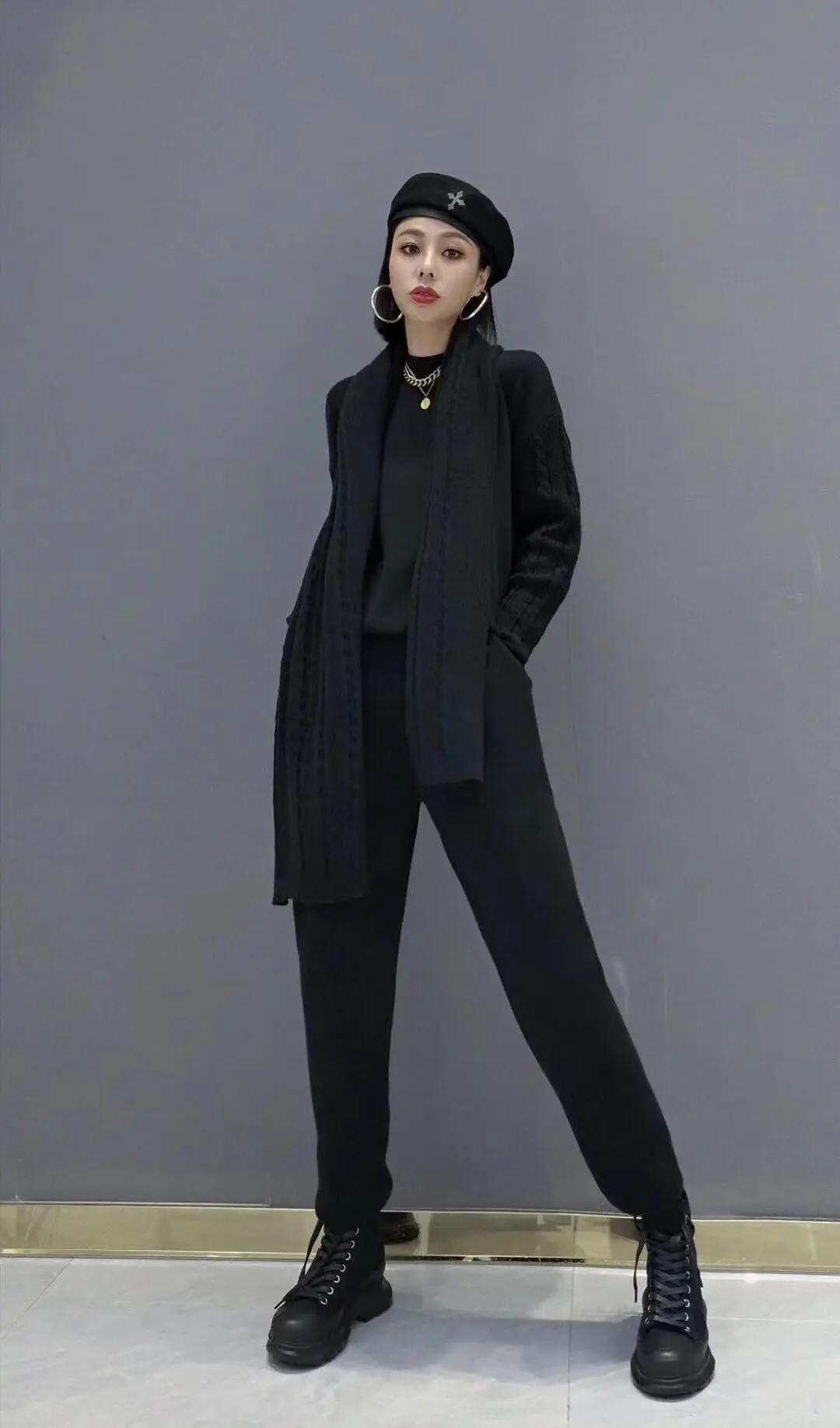 Autumn Winter Warm Knitted Women's Tracksuit Half High Collar Sweater Elastic Waist Pants Scarf Casual 3 Piece Set Women Outfit |