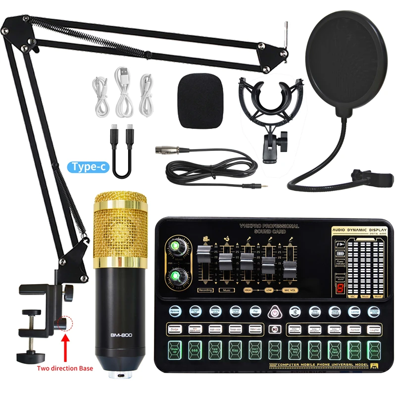 BM 800 Condenser Microphone Bundle Professional Studio Microphone Live Sound Card Wireless Adjustable Mic Suspension Scissor Arm