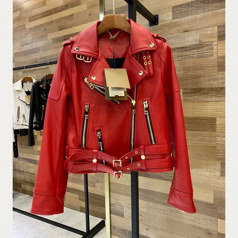 

100% женское кожаное пальто, куртка из овечьей кожи, 2023 модная куртка из натуральной кожи с длинным рукавом H65