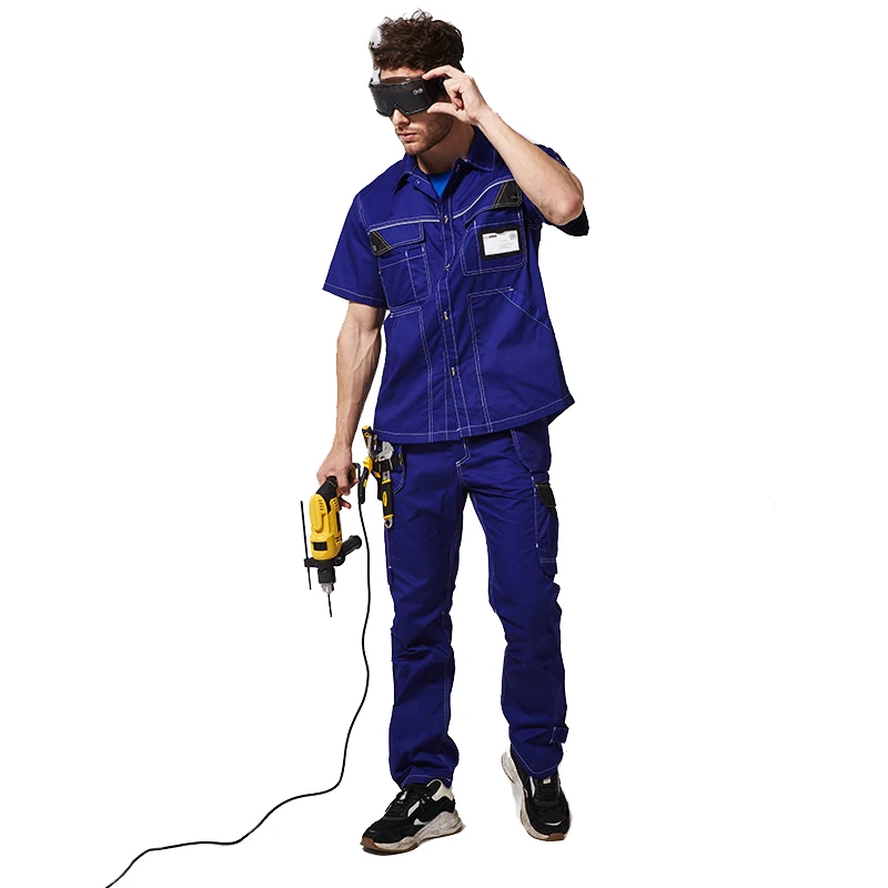 Summer Welder Suit Cargo Work Clothing Shirts and Pants Short Sleeve Wear-resistant Auto Repair Workshop Uniform Sets