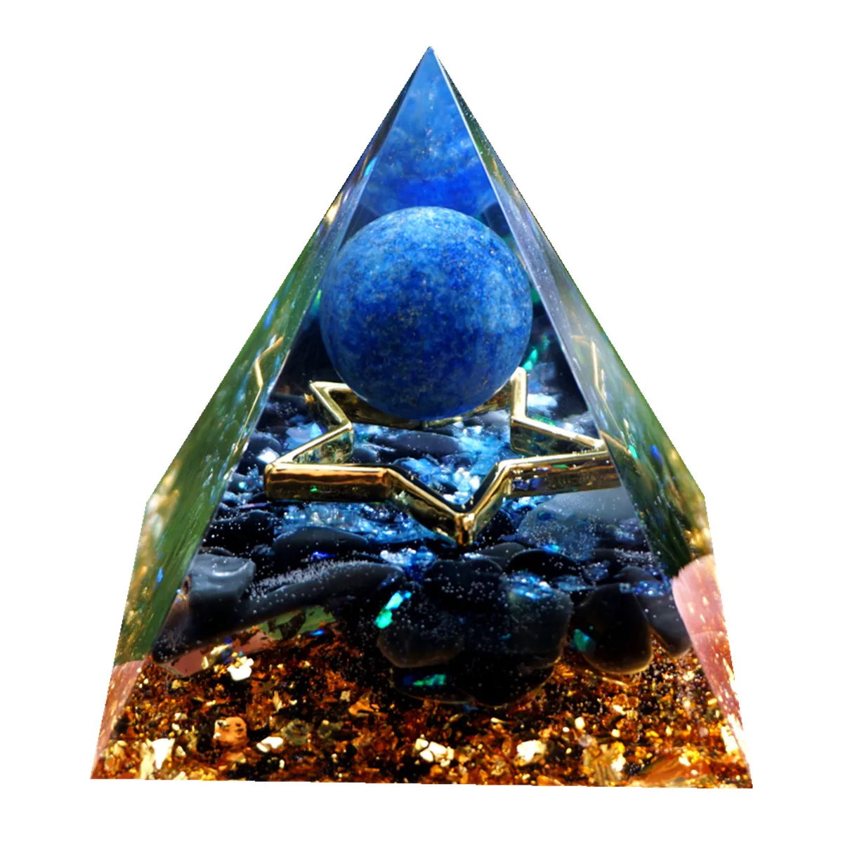 

Lapis Lazuli Crystal Sphere Orgonite Pyramid with Obsidian Stone Energy Healing Orgone Collection EMF Protection Tool