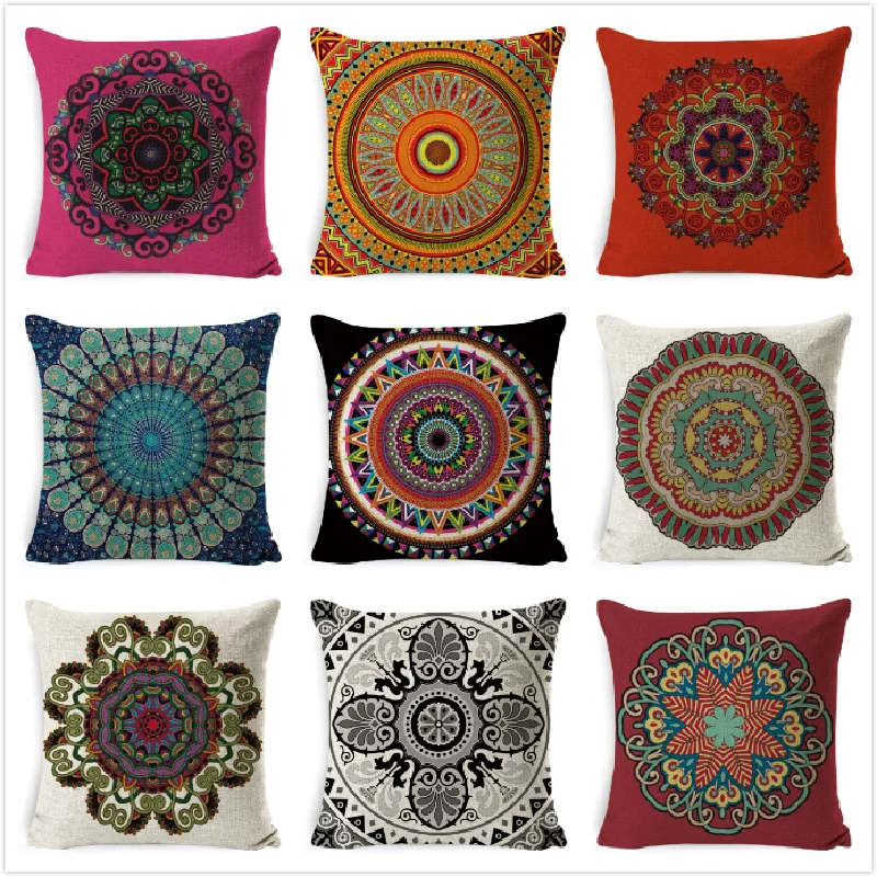 

Mandala Pattern Cushion Case Colourful Cotton Throw Pillow Cushion Cover Car Decor Home Decoration Sofa Decorative Pillowcase