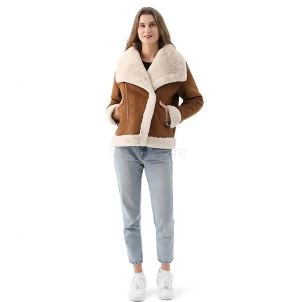 Luxury Leather Jacket Women 2022 Designer Simple Pure Color Teddy Fur Coat Winter Thermal Zipper Women Casual Lapel Fur Parka