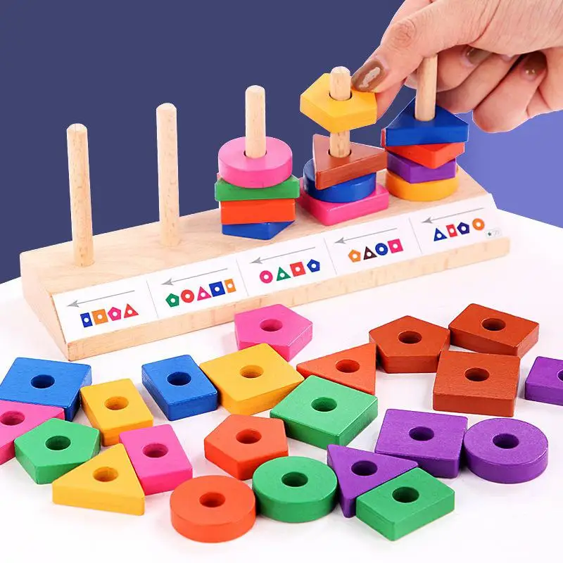 

Baby Wooden Toys Geometry Shape Matching Game Early Education Toys Puzzle Interactive Color Cognition Teaching Aids For Children