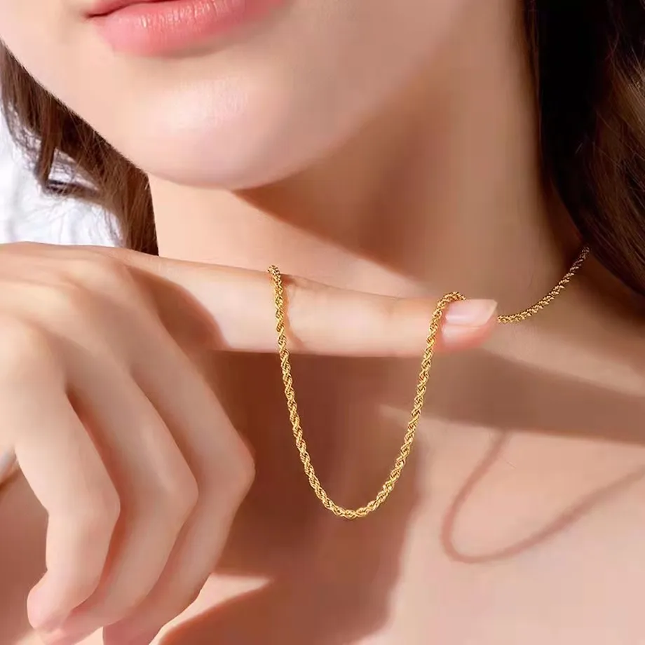 Real 18K Gold Twisted Chain Necklace Simple Style Pure AU750 Hemp Rope Chain For Women Fine Jewelry Gifts