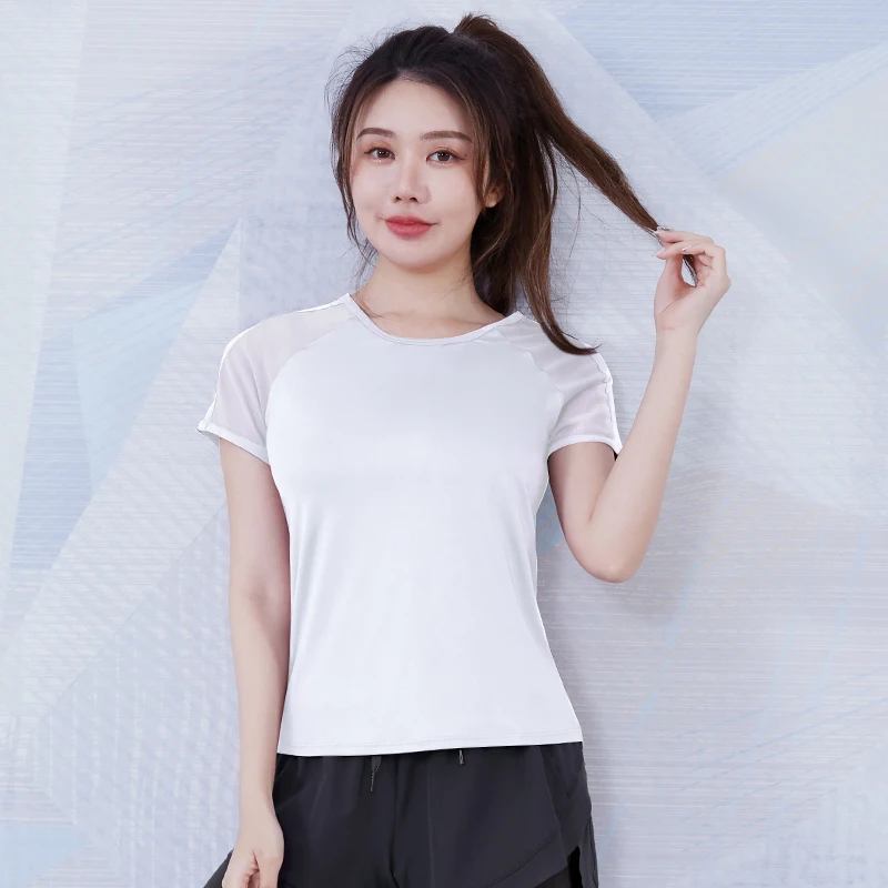2022 Summer New Breathable Mesh Short Sleeve Loose Exercise Running Tops Gym Workout Top Sport T-shirts Women Yoga Fitness Shirt