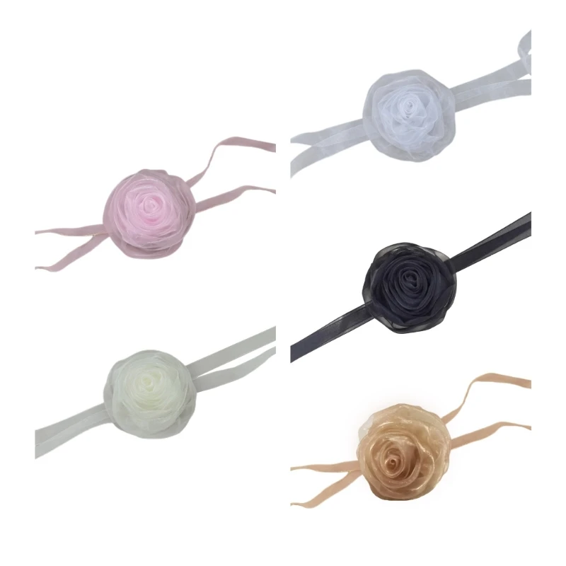 

N58F Bohemian Yarn Flowers Elegant Rose Necklet Clavicle Chain Autumn and Winter Sweater Collocation Delicate Neck Chain