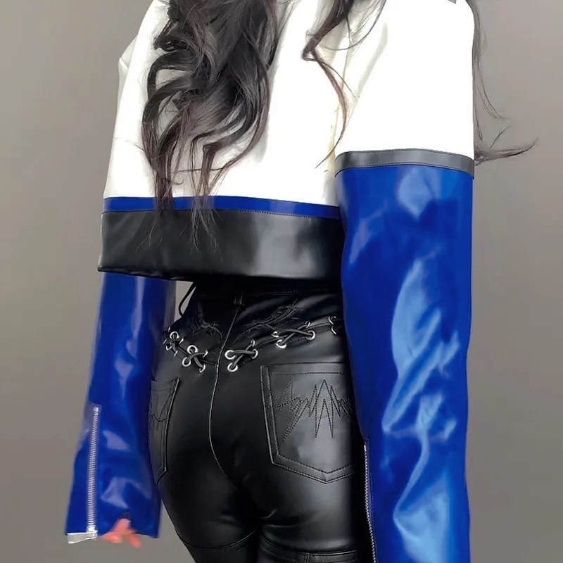 Street Trend Short Leather Jacket Ins Niche Design Biker Jacket Hundred Personality Collision Color Top