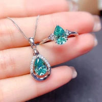 meibapj 1 5 carats green moissanite diamond jewelry set 925 silver earrings pendant 2 pieces suits wedding jewelry for women