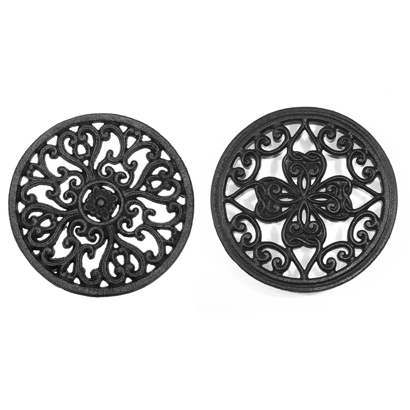 

2X Round Cast Iron Trivet 6.7Inch/7 Inch Iron Heat-Insulation Trivet Non-Slip Potholders For Kitchen Dining Table Decor