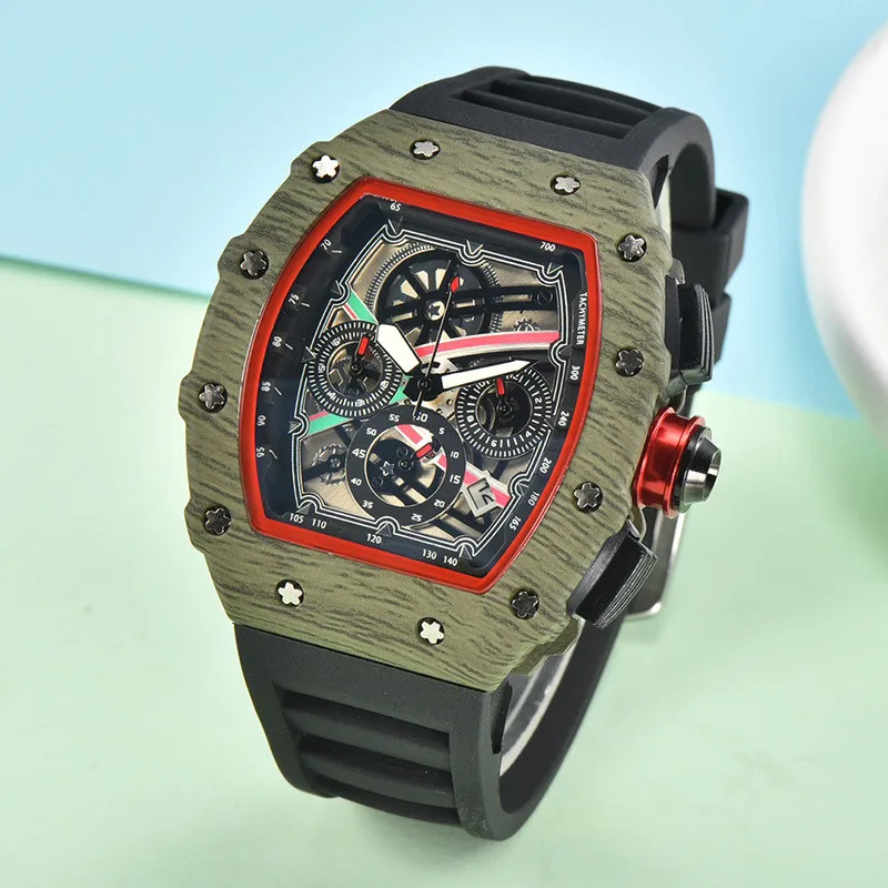 

Часы Reloj Hombre мужские кварцевые, многофункциональные светящиеся с 6 иглами, с календарем, силиконовые наручные часы в винном стиле