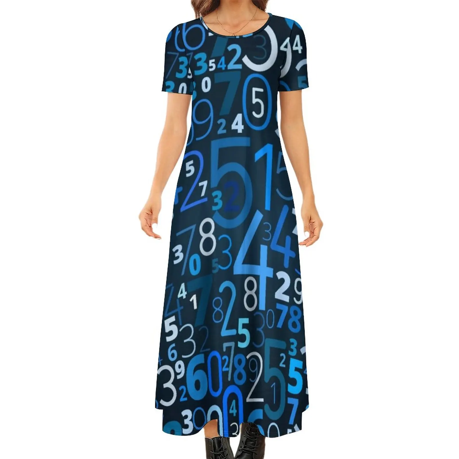 

Math Numbers Dress Colorful Code Print Streetwear Bohemia Long Dresses Womens Cute Maxi Dress Big Size