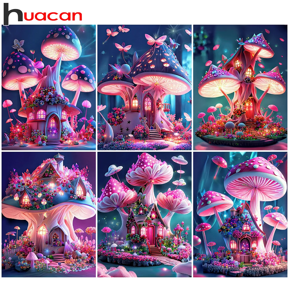 

Huacan Diamond Painting New Collection 2023 Mushroom House Mosaic Cross Stitch Landscape Embroidery Decoration For Home