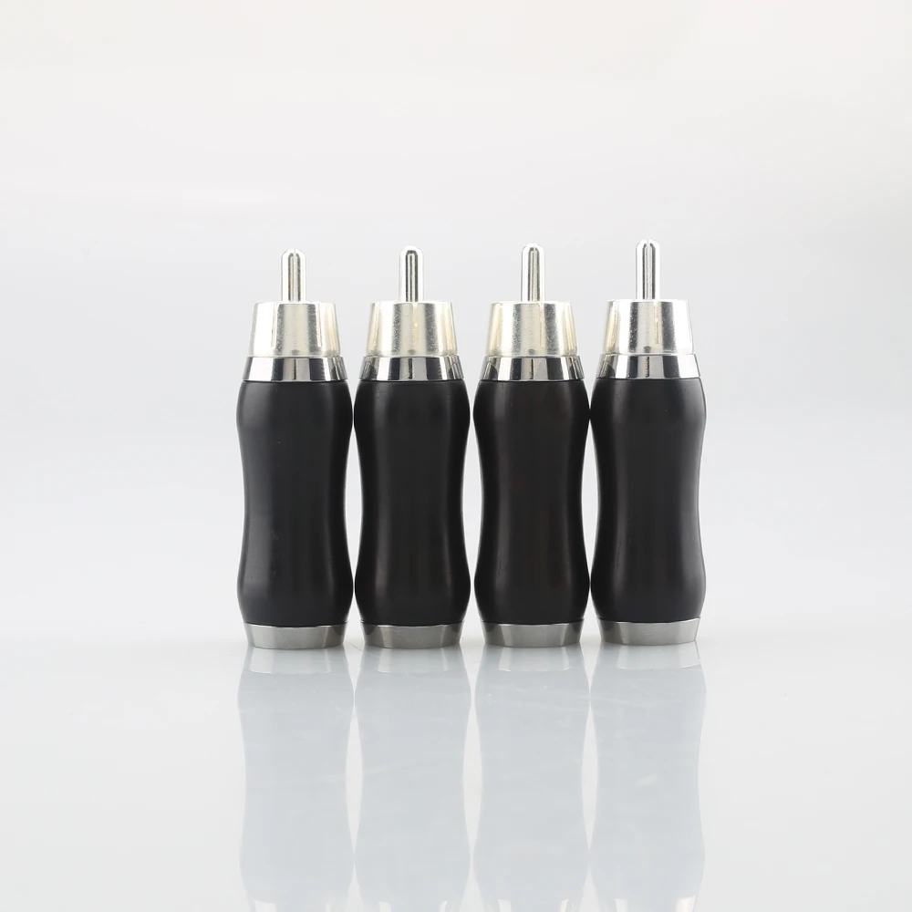 4pcs Audiocrast WR1102S Silver Plated Ebony Sandalwood RCA Plug Black Rosewood RCA Audio Connector DIY Hifi Cable