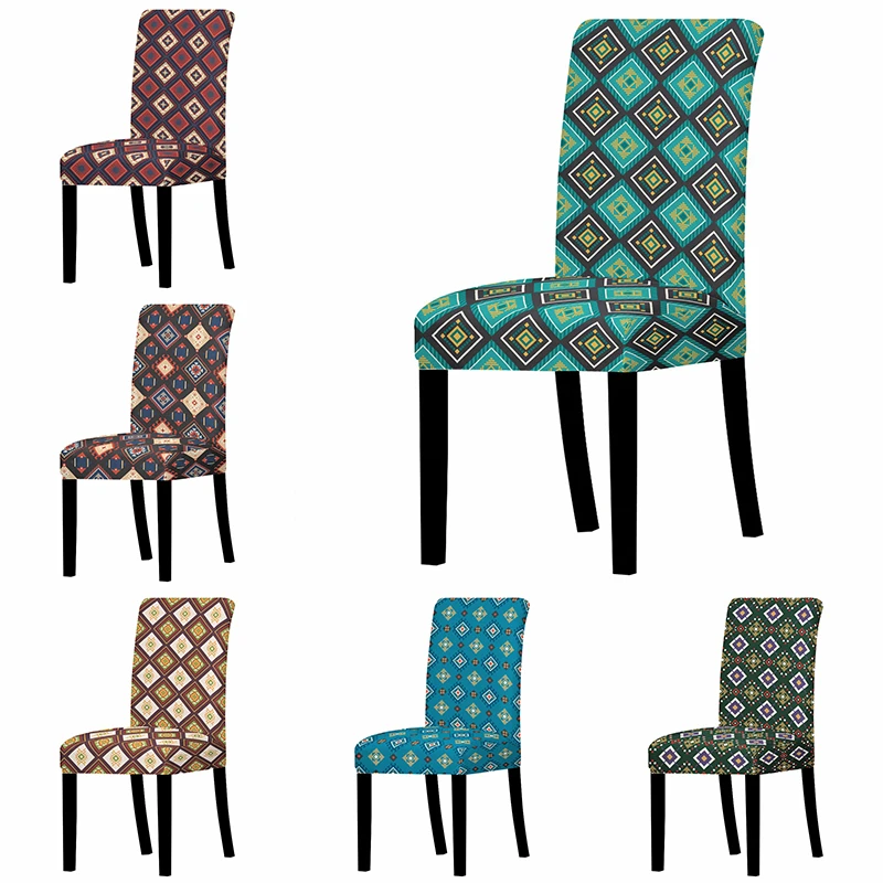 

Colorful Diamond Patchwork Print Removable Chair Cover High Back Anti-dirty Chair Protector Home Gaming Chair Office Chair