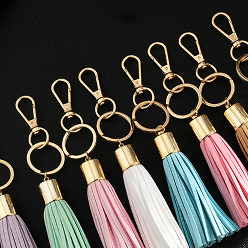 

New Fashion Leather Tassel Keychain Rhinestone Bow Key Ring Car Bag Long Hanging Pendant Ornaments Gift For Women Girls Trinket