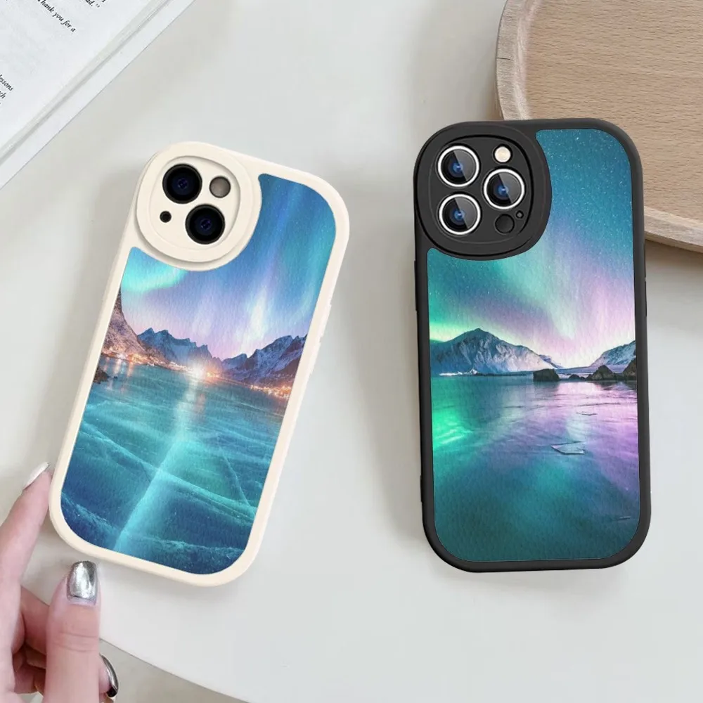 

Arctic Polar Lights Phone Case Hard Leather For IPhone 14 13 12 Mini 11 14 Pro Max Xs X Xr 7 8 Plus Fundas