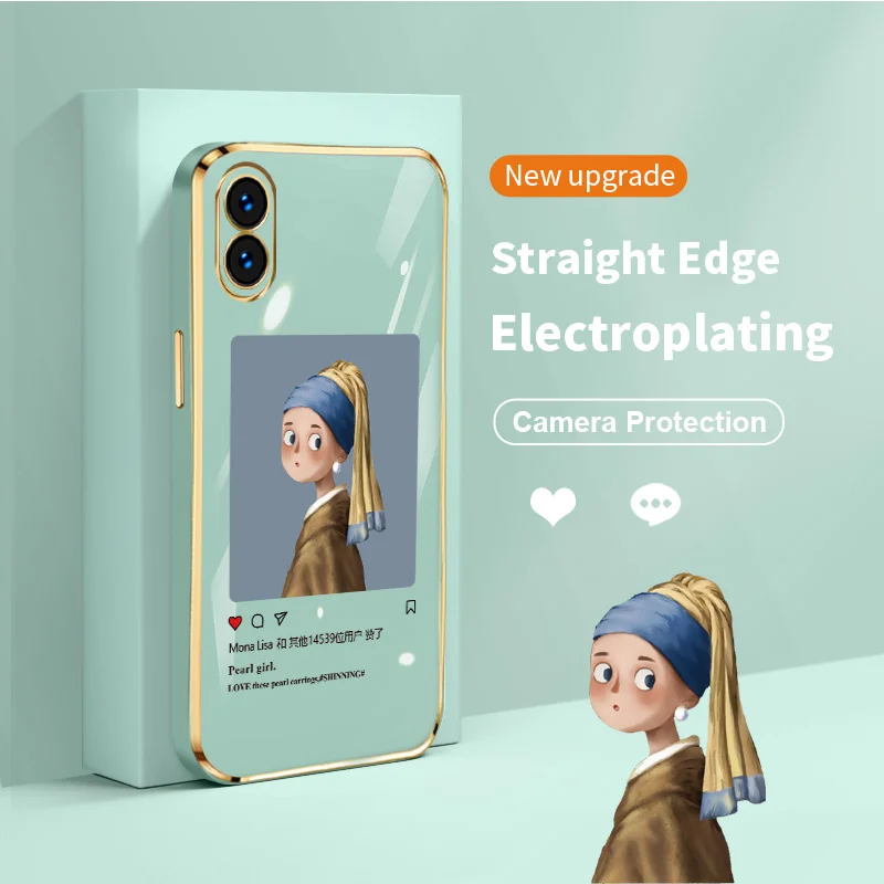 

Classic Paintings Square Electroplating Silicone Phone Case for Nothing Phone1 Ultra Thin Shockproof Soft Back Cover
