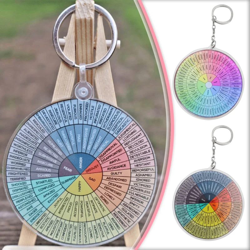 

Mental Health Circular Keyring Creative Niche Emotional English Letters Acrylic Keyring Pendant Party Favors Gifts