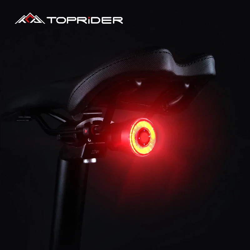 

TOPRIDER Bicycle Smart Auto Brake Sensing Light IPx6 Waterproof LED Charging Cycling Taillight Bike Rear Light Accessories Q5