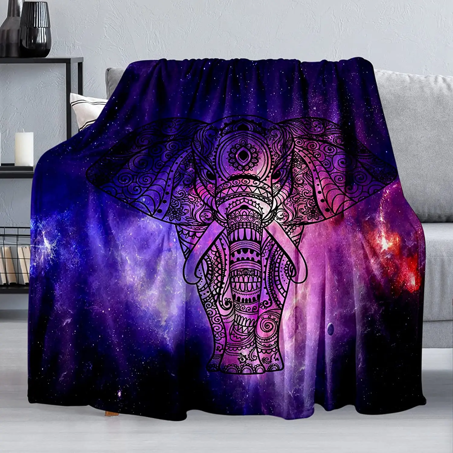 

Elephant Flannel Throw Blanket Bohemian Style Mandala Pattern for Bed Couch Sofa Decor Friend Gifts Lightweight Super Soft Warm