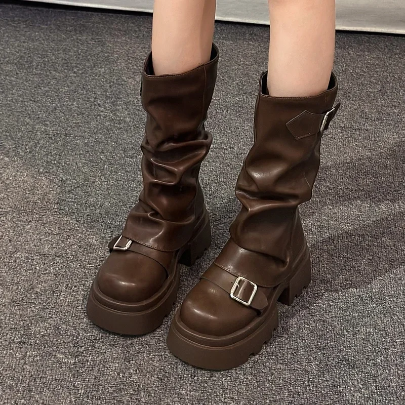 Модные женские мотоциклетные ботинки обувь на плоской платформе зимние