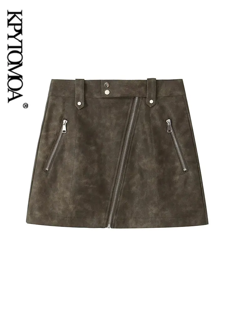 

Мини-юбка KPYTOMOA женская из искусственной кожи, модная Винтажная с завышенной талией, на молнии спереди