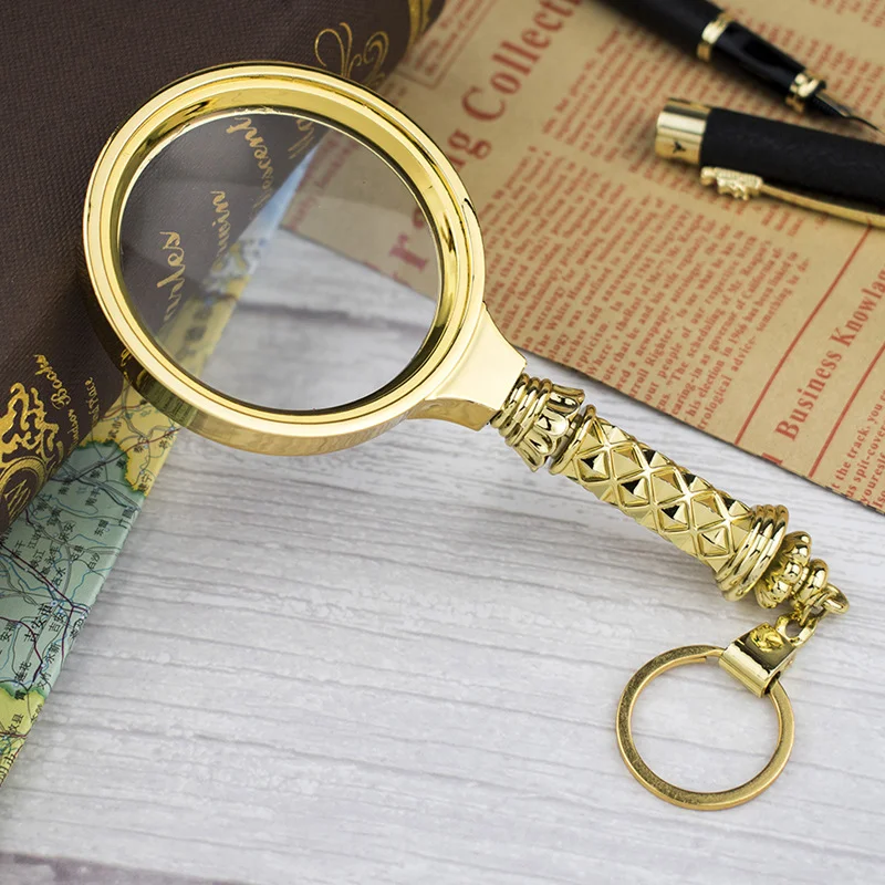 

8 Times Portable Glass Magnifier Key Chain 70mm Floral Handle Magnifying Round PlasticGlass Reading Magnifier Gift for Elders