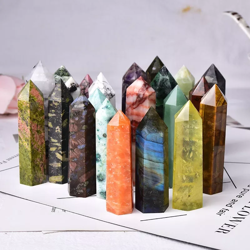 

1PC Natural Stones Crystal Point 36 Color Tower Amethyst Rose Quartz Healing Stone Energy Ore Mineral Obelisk Home Ornaments