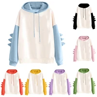 dinosaur hoodie women kawaii splice long sleeve solid candy color patchwork harajuku oversized hoodies y2k outfit kawaii moletom