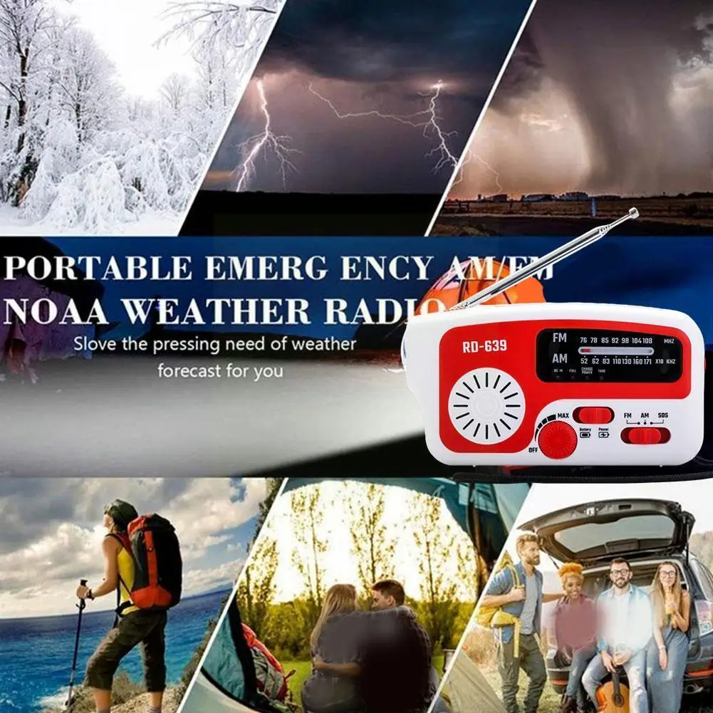 

Emergency AM/FM Radio Solar Powered Hand Crank Phone Charger Multi-purpose LED Flashlight For Outdoor Camping I7E7